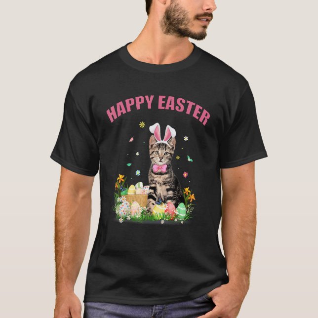 Camiseta Gato lindo Día de Pascua Bunny Huevos Costume homb (Anverso)