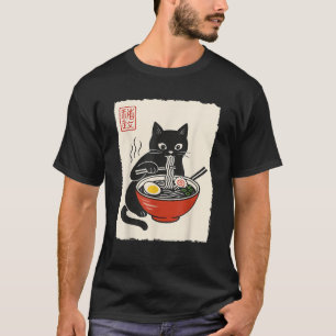 Camiseta Gato Lindo Divertido Ramen Sumi e Kawaii Pintura c