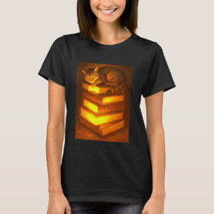 Camiseta Gato Lindo Durmiendo Descansando Sobre Pila de Lib