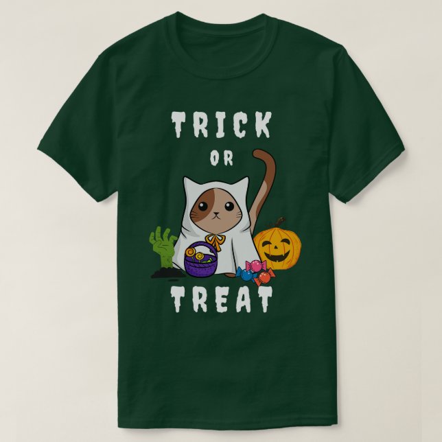 Camiseta Gato lindo en disfraz de Halloween en una oscurida (Diseño del anverso)