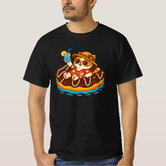 Camiseta Gato Lindo en Flotador de Donut de Chocolate | Kaw