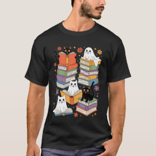 Camiseta Gato Lindo Fantasma Amante de Libros Halloween Eru