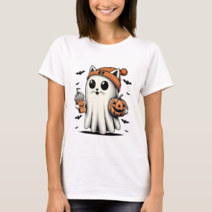 Camiseta Gato lindo Fantasma Café con hielo Famoso Fantasma