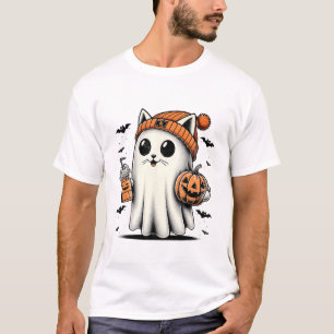 Camiseta Gato lindo Fantasma Café con hielo Famoso Fantasma