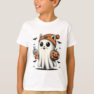 Camiseta Gato lindo Fantasma Café con hielo Famoso Fantasma