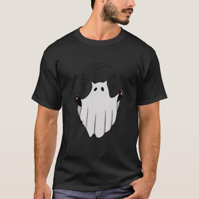 Camiseta Gato lindo fantasma Crescent Moon Funny Gato negro (Anverso)