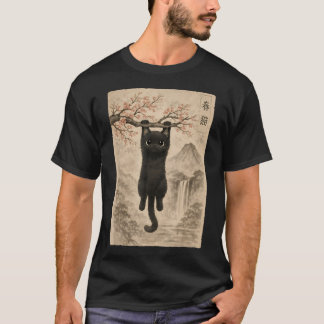 Camiseta Gato Lindo Flor de Cerezo Japonés Ukiyo-e
