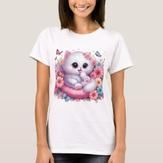 Camiseta Gato lindo, flor hermosa