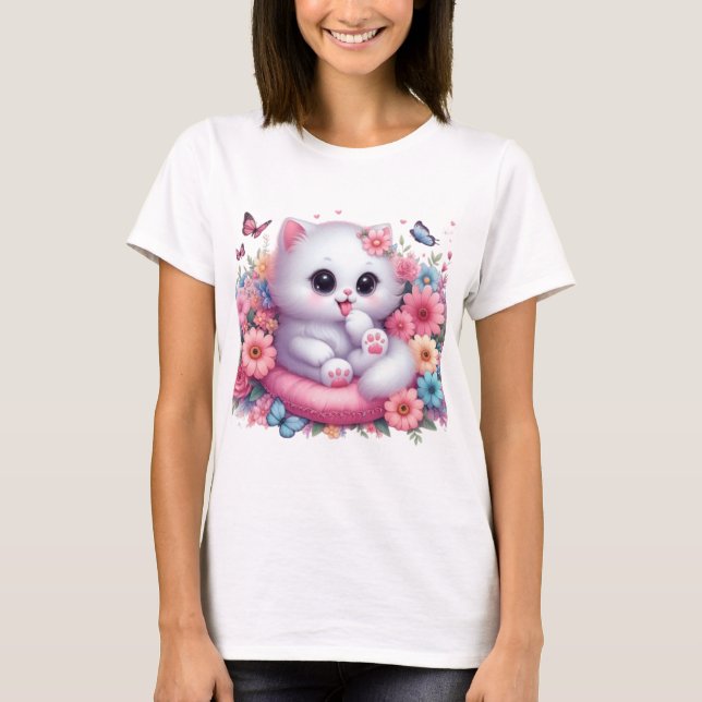 Camiseta Gato lindo, flor hermosa (Anverso)