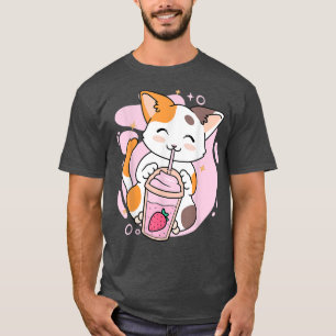 Camiseta Gato lindo fresa fresa batida batido Anime Kawaii 