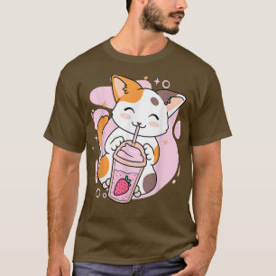 Camiseta Gato lindo fresa fresa batida batido Anime Kawaii