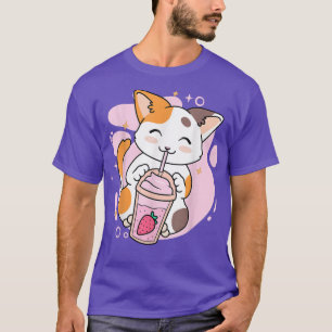 Camiseta Gato lindo fresa fresa batida batido Anime Kawaii