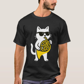 Camiseta Gato Lindo Gafas de Sol Tocando Músico de Trompa F