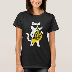 Camiseta Gato Lindo Gafas de Sol Tocando Músico de Trompa F