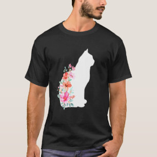 Camiseta Gato Lindo Gatito Minino Con Flor Gato Mujeres