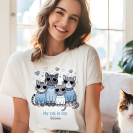 Camiseta Gato Lindo Gatito San Valentín Azul Nombre Persona