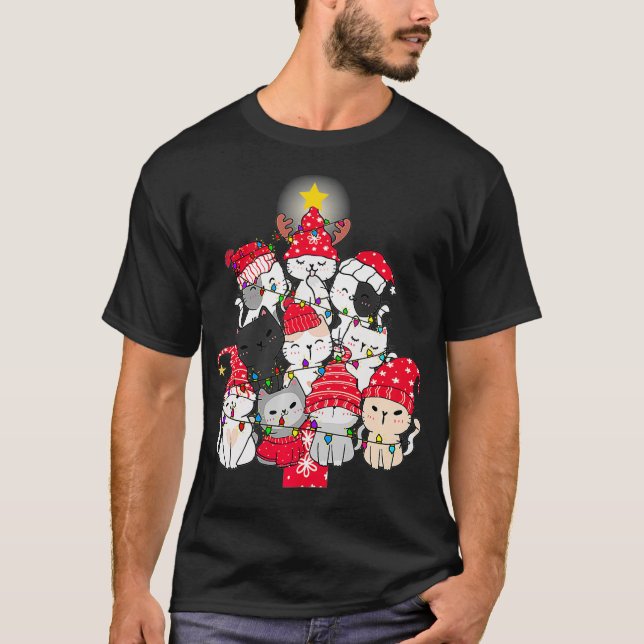 Camiseta Gato lindo gato árbol de Navidad Gato Gato Gatitos (Anverso)