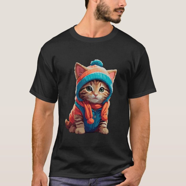 Camiseta Gato lindo gato cara Gorra de invierno gato gato g (Anverso)