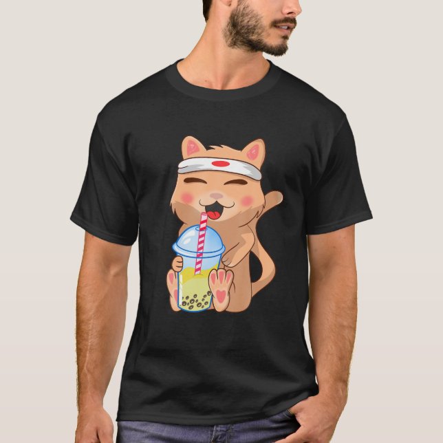 Camiseta Gato lindo, gracioso, té de burbuja de Boba, anime (Anverso)