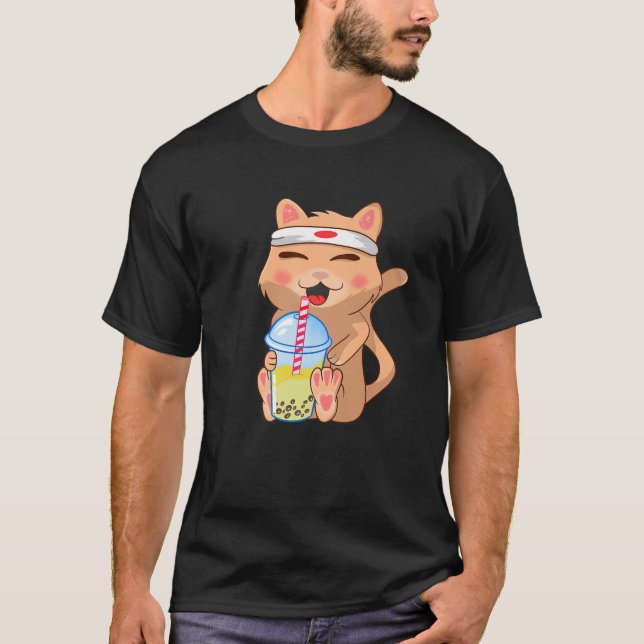 Camiseta Gato lindo, gracioso, té de burbuja de Boba, anime (Anverso)