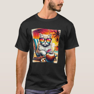 Camiseta Gato Lindo Hawaiano Amante de Gatos Playa Vacacion