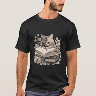 Camiseta Gato lindo leyendo libros lectores Geek Nerd Teach