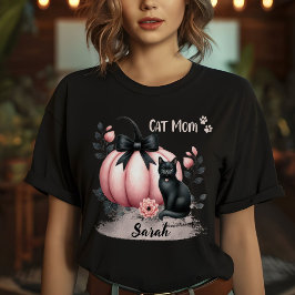 Camiseta Gato lindo mamá Halloween rosa personalizado