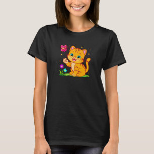 Camiseta Gato Lindo Mariposa Gatito Flores