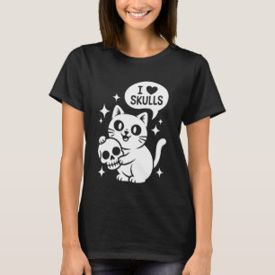 Camiseta Gato Lindo Me Encantan las Calaveras Gatito Goth D