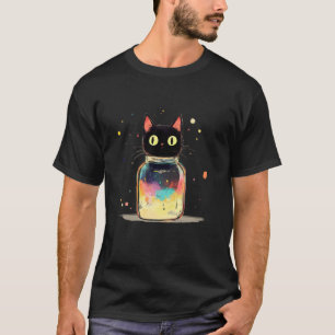 Camiseta Gato Lindo Negro en Tarro Cósmico con Galaxia Colo