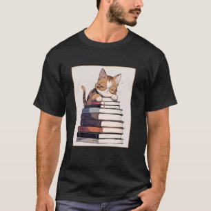 Camiseta Gato lindo nervioso en la parte superior del libro