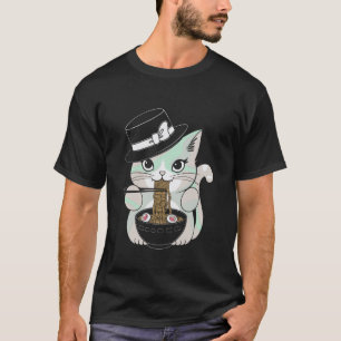 Camiseta Gato lindo Pastel Goth comiendo fideos bajo la lun