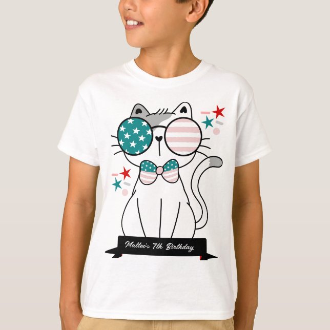 Camiseta Gato lindo Patriótico Fiesta de Cumpleaños (Anverso)