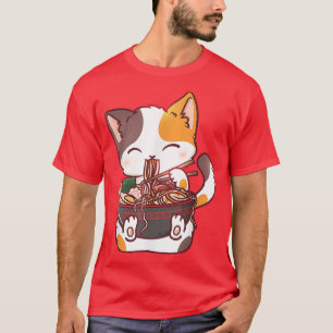 Camiseta Gato lindo Ramen Bowl Anime fideos japoneses Kawai