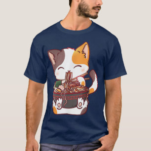 Camiseta Gato lindo Ramen Bowl Anime fideos japoneses Kawai