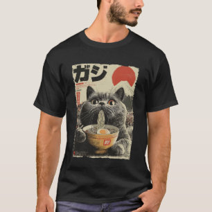 Camiseta Gato Lindo Ramen Estética Japonesa Ukiyo-e Fuji An