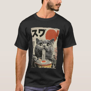 Camiseta Gato Lindo Ramen Estética Japonesa Ukiyo-e Fuji An