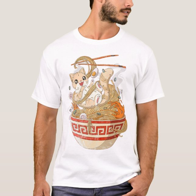 Camiseta Gato lindo Ramen Kawaii Anime Gatos Kitten Lover R (Anverso)