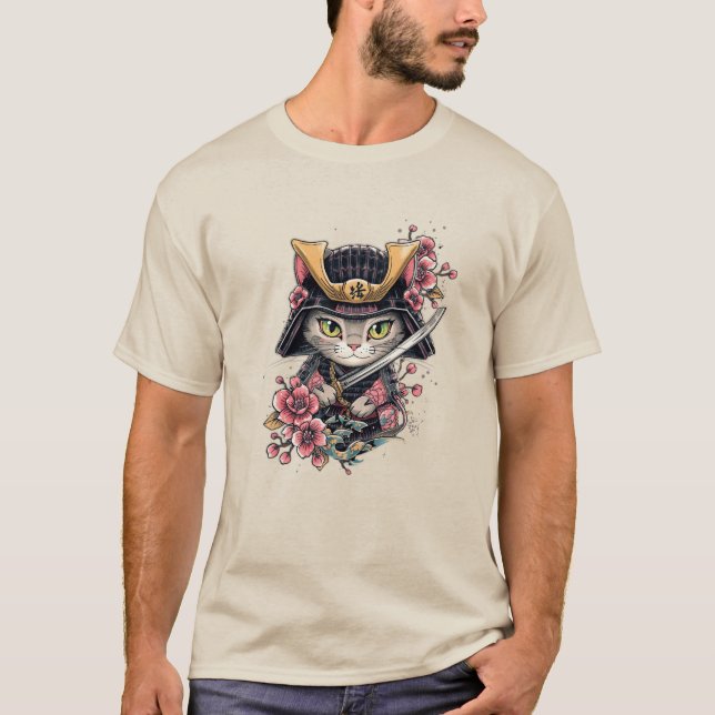 Camiseta Gato lindo Samurai Cherry Blossom Art (Anverso)