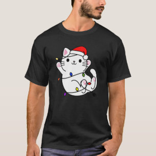Camiseta Gato lindo Santa Hat Chirstmas alumbra el viento d