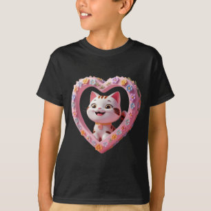 Camiseta Gato lindo sonriente con corazón Diseño divertido 