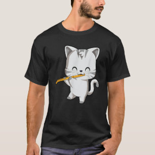 Camiseta Gato lindo tocando flauta Hombres Mujeres Niños