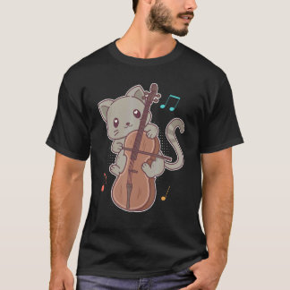 Camiseta Gato Lindo Tocando Un Violonchelo Japonés