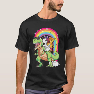 Camiseta Gato lindo unicornio montando niños de rex dinosau