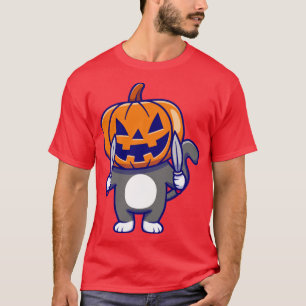 Camiseta Gato lindo usando calabaza Halloween con carrito d