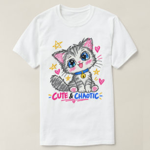 Camiseta Gato lindo y caótico – Kawaii Doodle