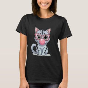 Camiseta Gato lindo y divertido gafas de sol rosadas y sopl
