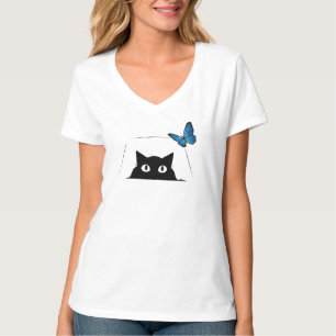 Camiseta Gato Lindo y Mariposa Azul