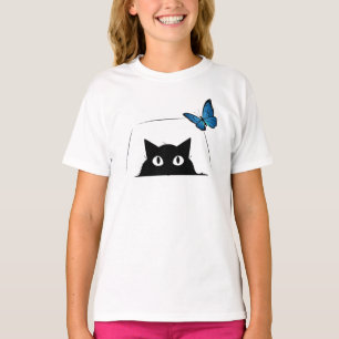 Camiseta Gato Lindo y Mariposa Azul