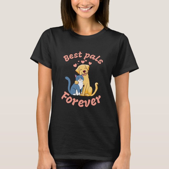 Camiseta Gato lindo y perro feliz. Los mejores amigos para  (Anverso)
